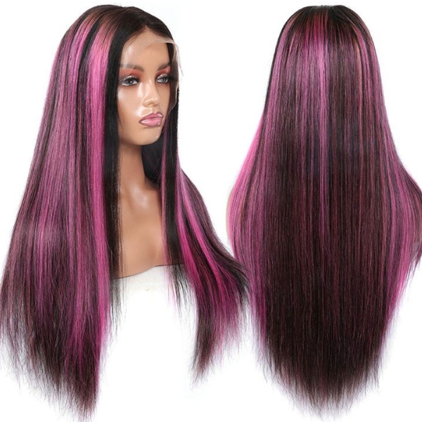 Pink and Black Human Hair Wig