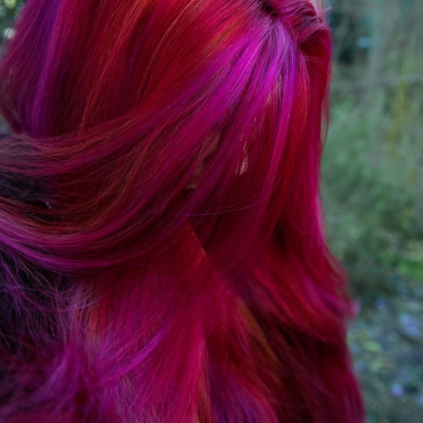 Red Hair with Pink and Purple Highlights