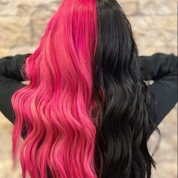 Half-pink and Black Hair