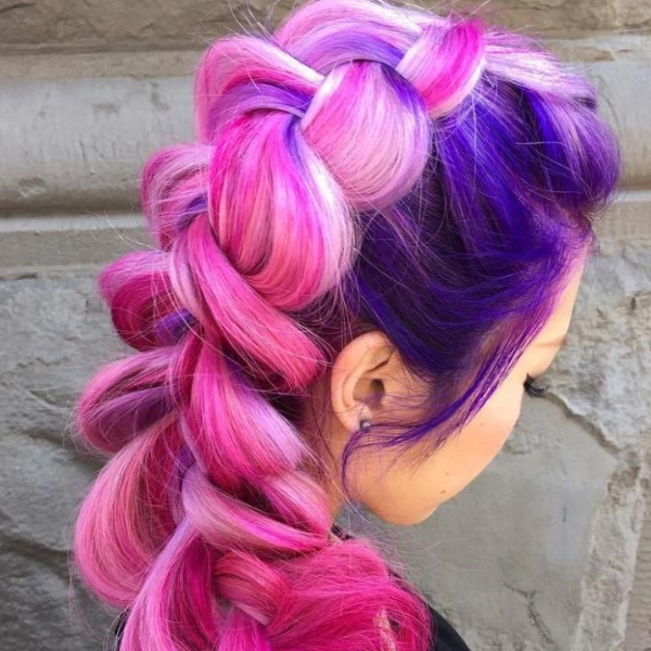 Pink and Purple Highlights in Blonde Hair