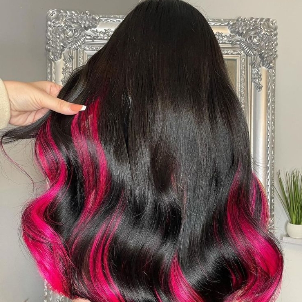 Blonde Hair with Black and Pink Highlights