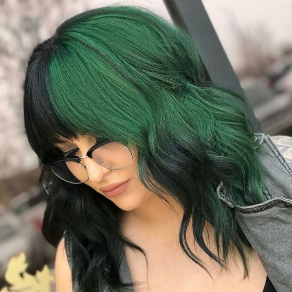 Black and dark green hair 