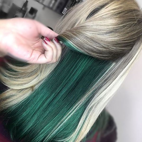 Blonde and dark green hair 