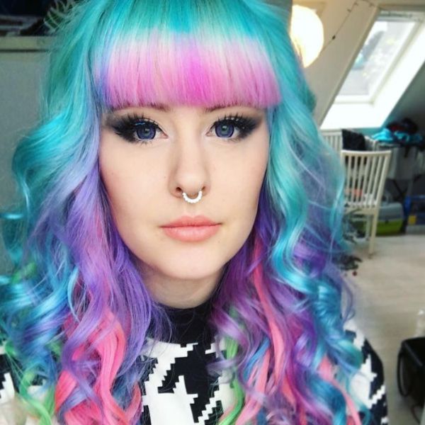 Blue, green, and pink hair
