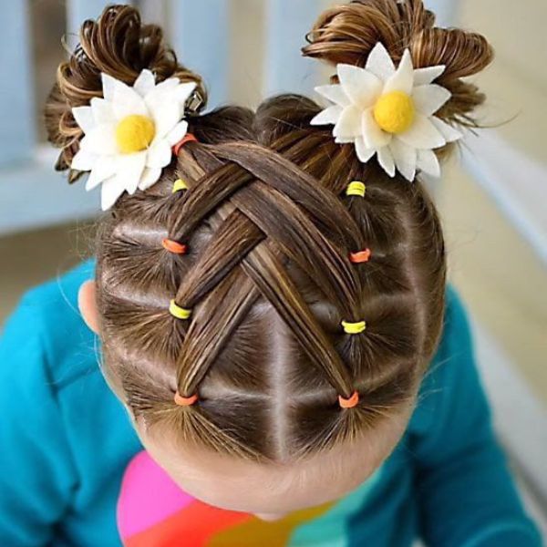 Criss cross hairstyle with rubber bands