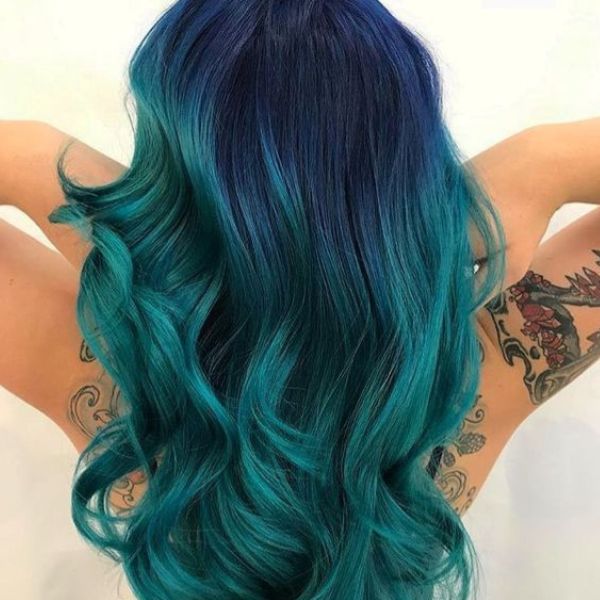 Dark blue over green hair 