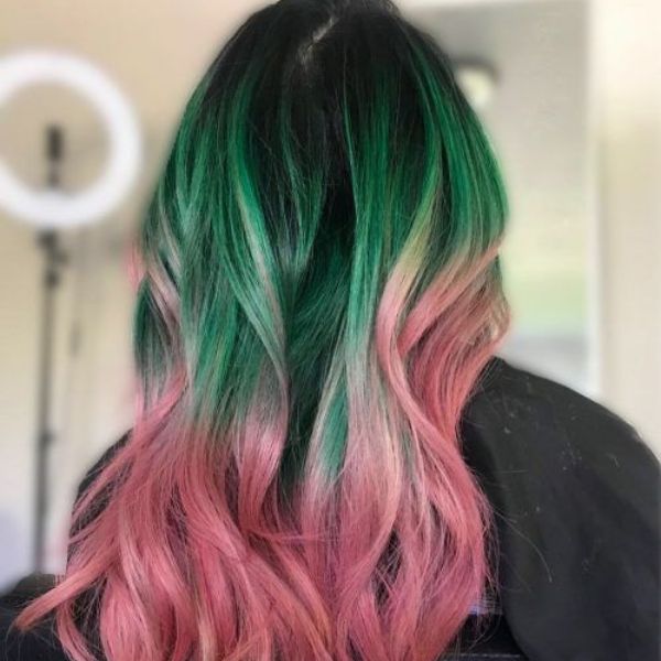 Dark green and pink hair