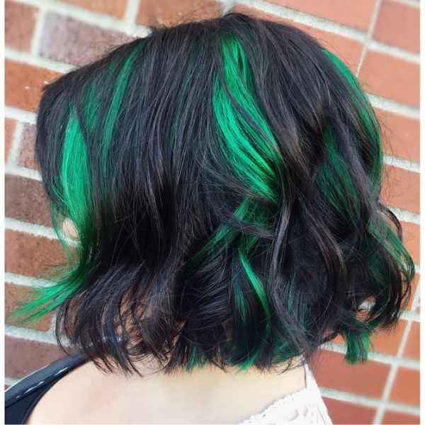 Dark green peekaboo hair 