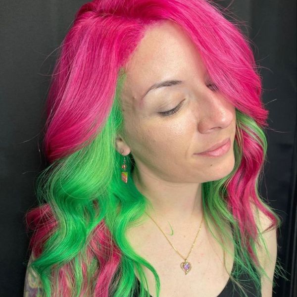 Emerald green and pink hair