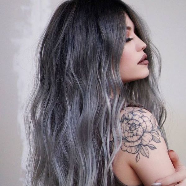 Ash gray highlights hair color