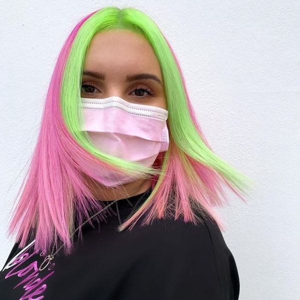 Hot pink and neon green hair