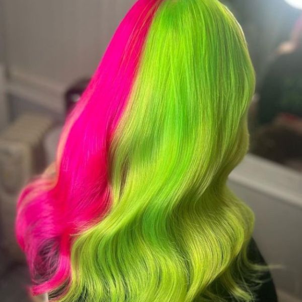 Hot red and lime green hair