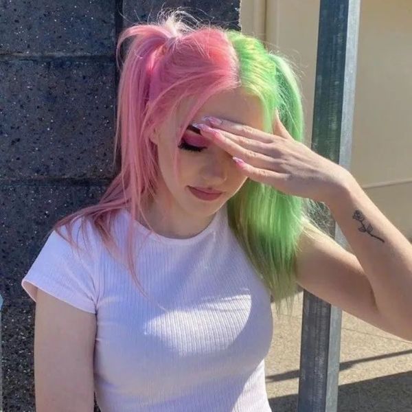 Pink and green hair ombre