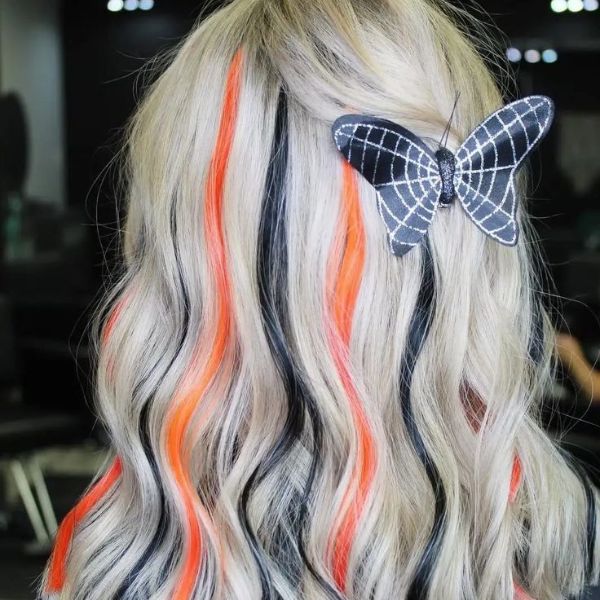 Blonde Hair with Orange and Black Highlights