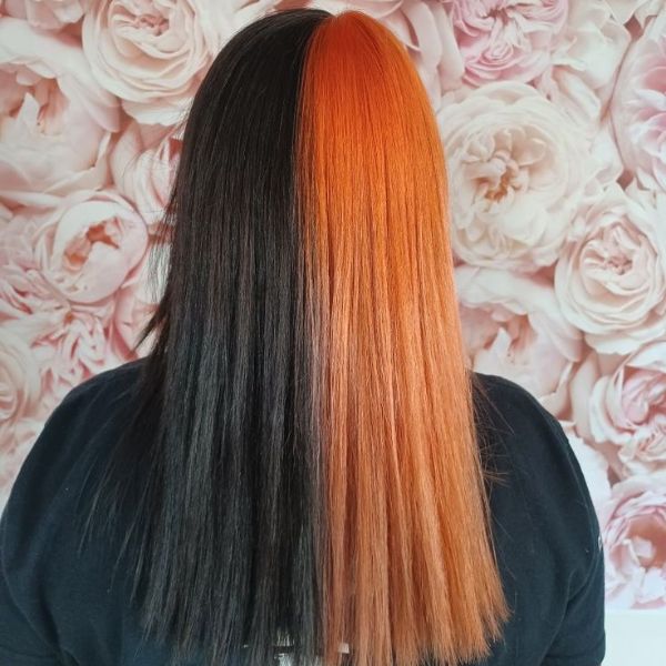Black and Orange split Hair