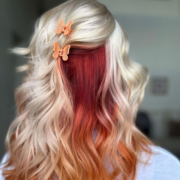 Blonde Hair with Black and Orange Highlights