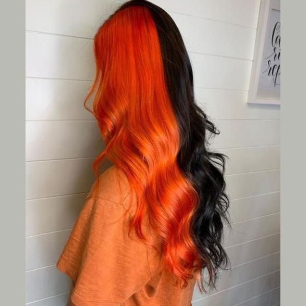 Orange and Black split-dye hair